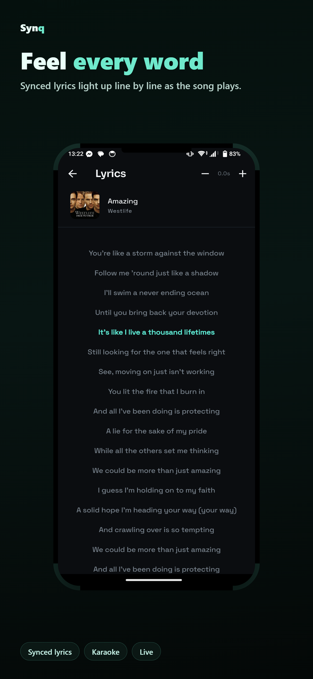 Synced Lyrics screen